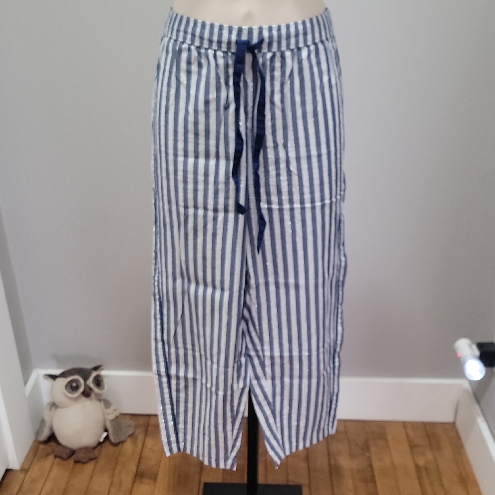 Victoria's Secret The Mayfair Crop Pajama Pant Two Tone Blue Striped Sz S